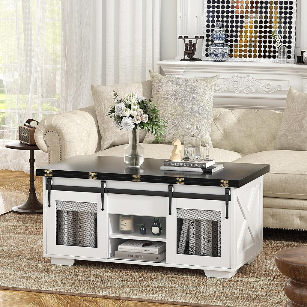 2026 VOWNER Mesa de Centro Elevable, Mesa Extensible, Multifuncional 3 en 1 con Almacenamiento Oculto - Comedor, Convertible, Estilo Granja, Nogal