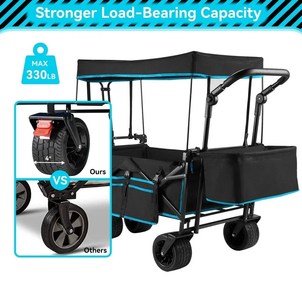 2026 NewVECUKTY Collapsible Garden Wagon Cart with Removable Canopy Black