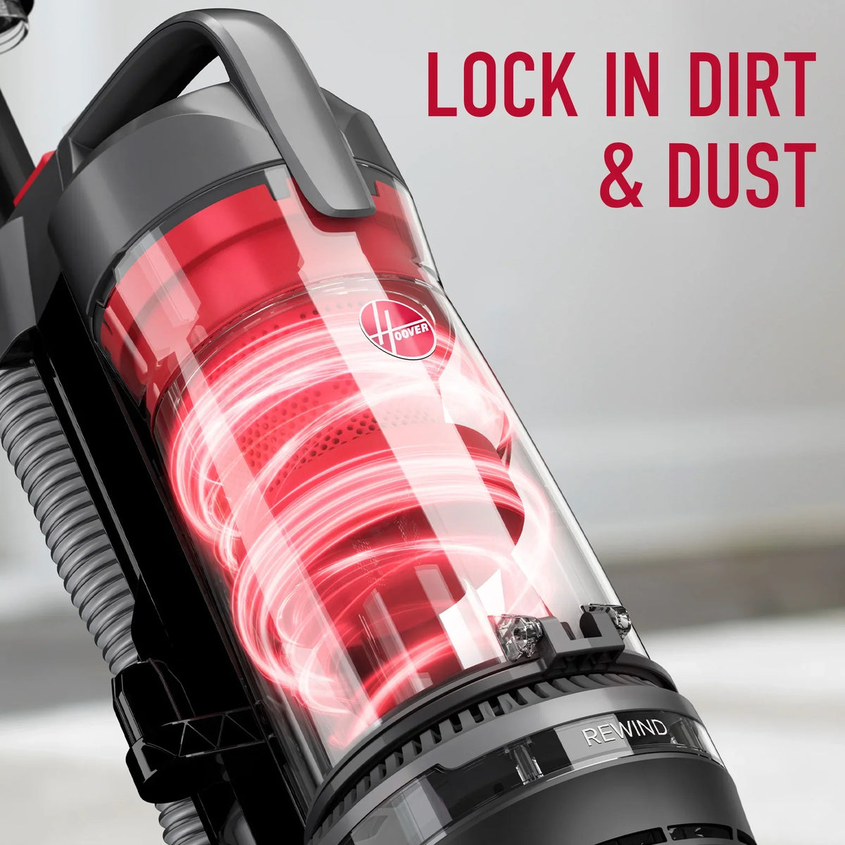 2026 NewHoover Rewind Pet Bagless Upright Vacuum Cleaner, Pet Friendly, Automatic Cord Rewind, Multi-Surface and Above Floor Cleaning, UH77410V, Gray & Red