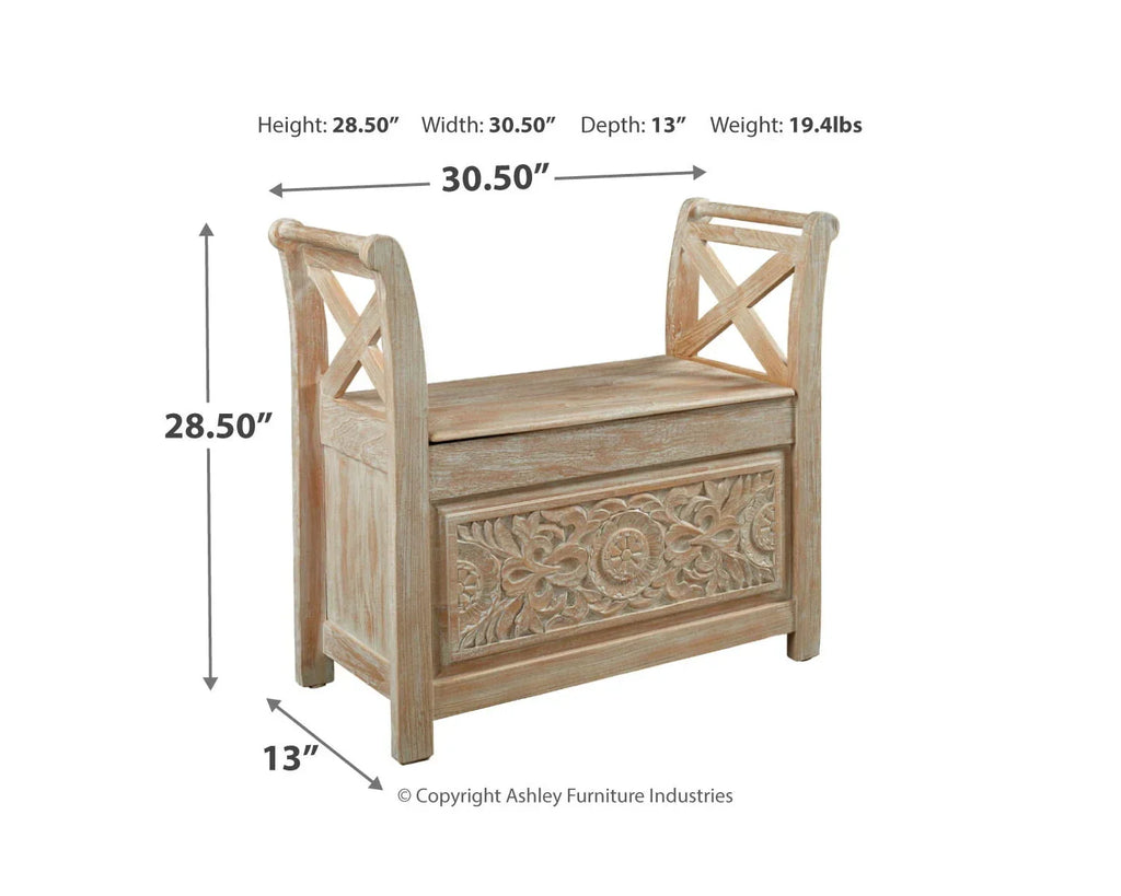 2026 NewSignature Design by Ashley Casual Fossil Ridge Accent Bench Whitewash