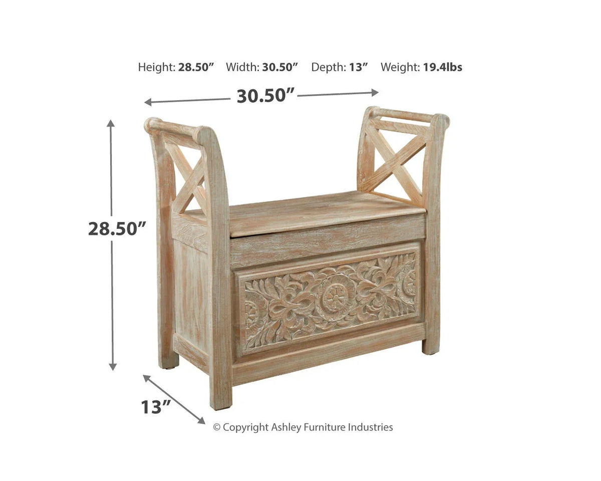 2026 NewSignature Design by Ashley Casual Fossil Ridge Accent Bench Whitewash