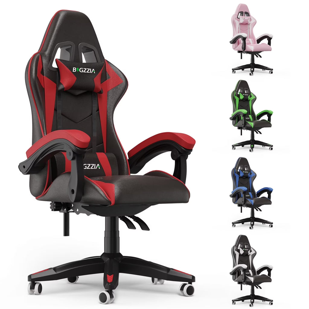 2026 NewBigzzia Gaming Chair Office Chair, Ergonomic Game Chair with Height Adjustable Headrest and Lumbar Support for Adults Teens, Black & White