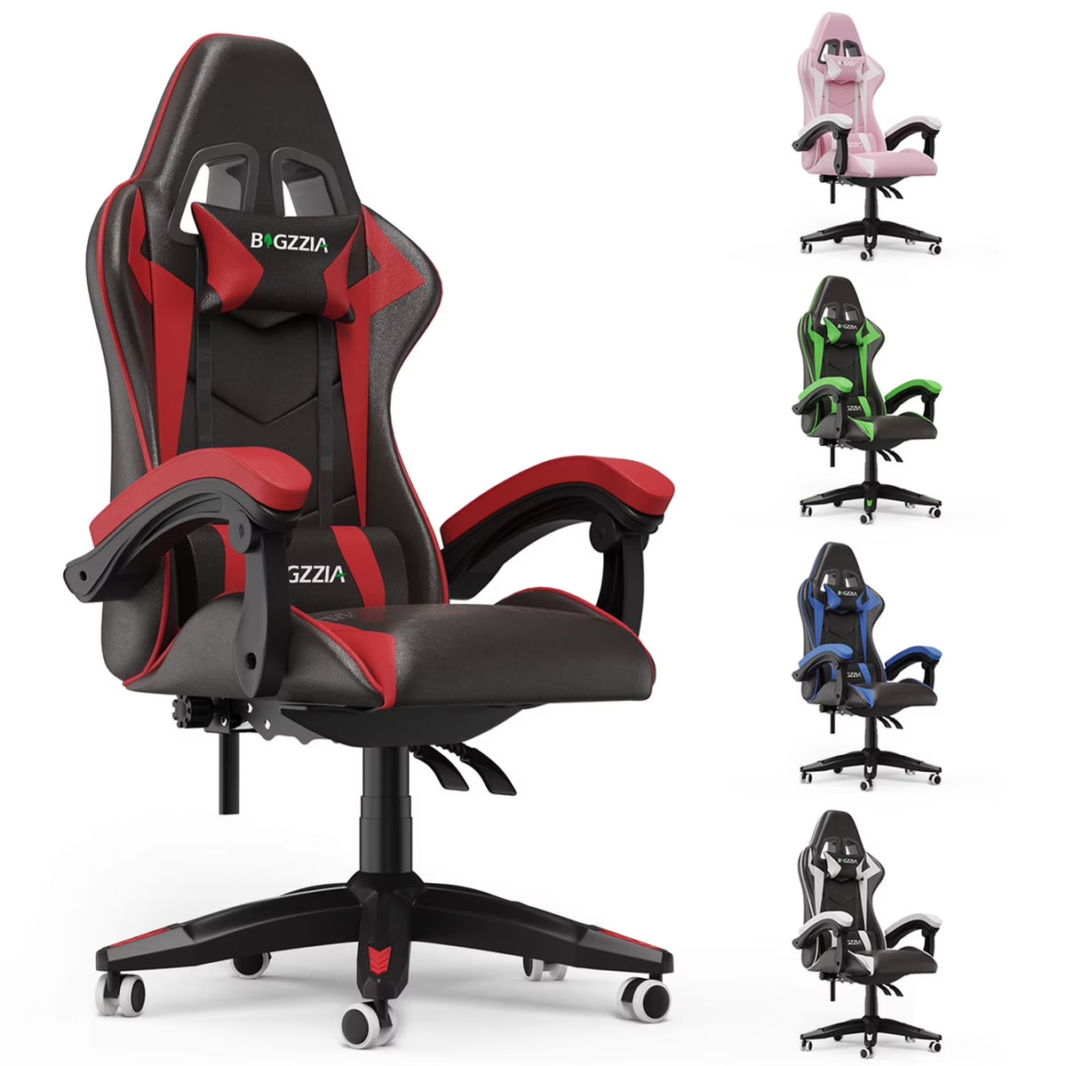 2026 NewBigzzia Gaming Chair Office Chair, Ergonomic Game Chair with Height Adjustable Headrest and Lumbar Support for Adults Teens, Black & White