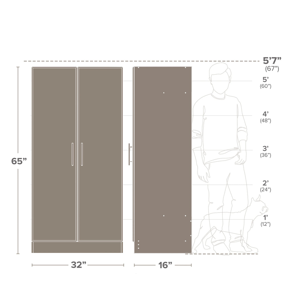 2026 NewPrepac Adjustable Shelves Cabinet - Functional Tall Garage Table, 16"D x 32"W x 65"H Freestanding Garage Cabinet with 2-Doors, Espresso - EES-3264
