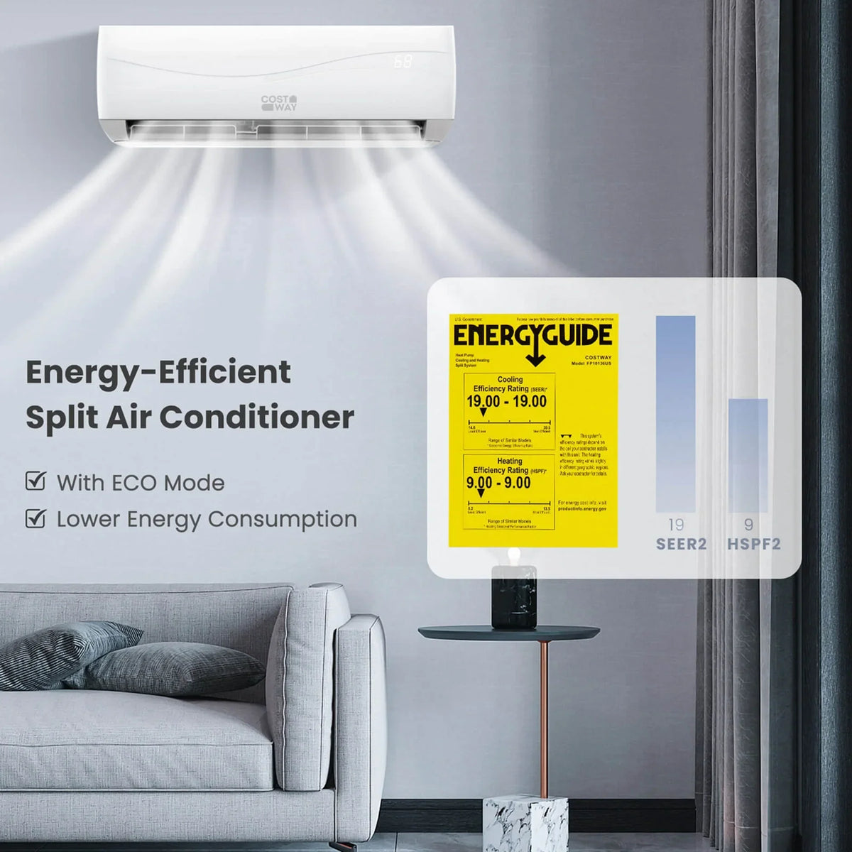 2026 NewCostway 18000 BTU Mini Split Air Conditioner & Heater 19 SEER2 1250 Sq. Ft Coverage