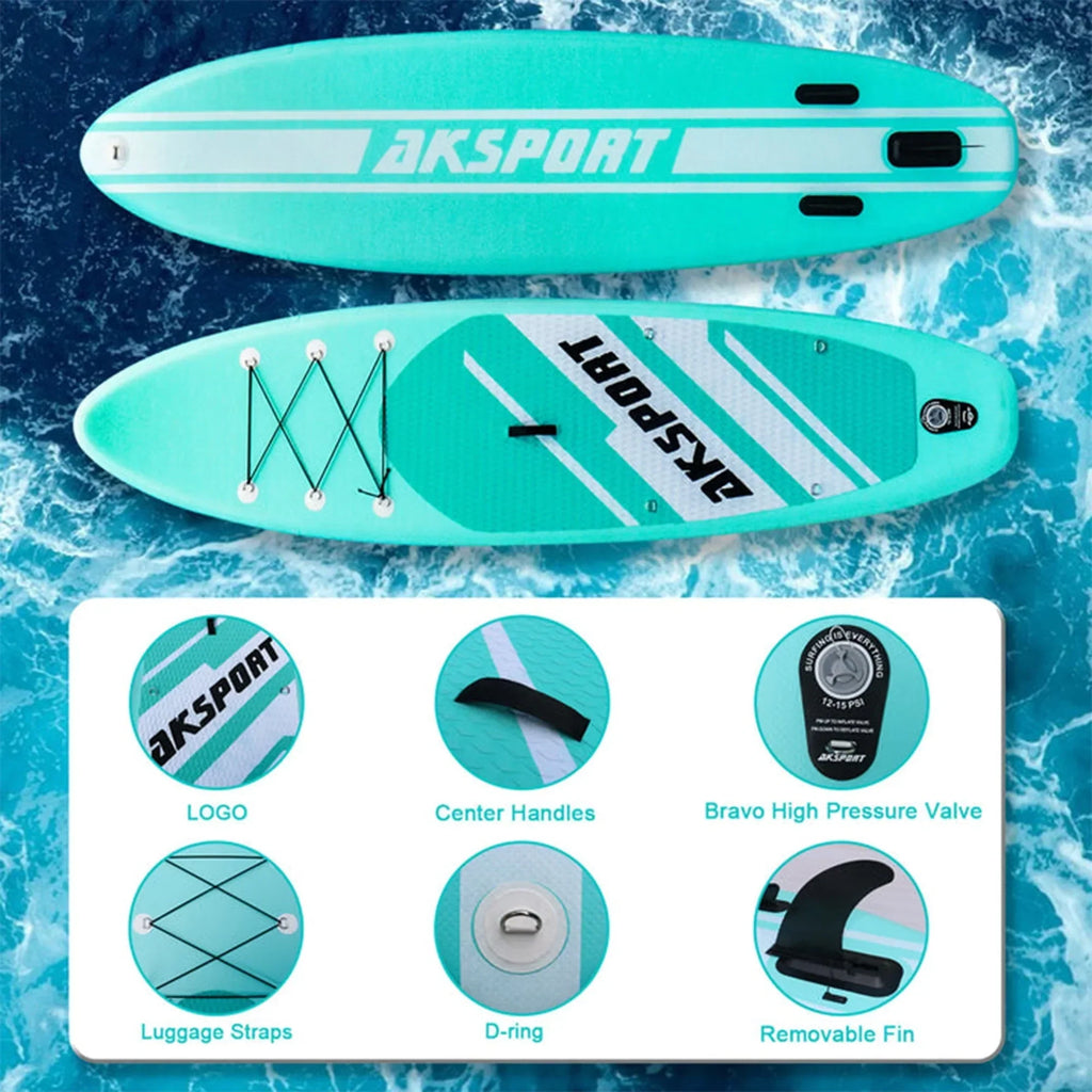 2026 NewAKSPORT 10'6" Inflatable All Around Stand up Paddle Board Kit, Mint Green