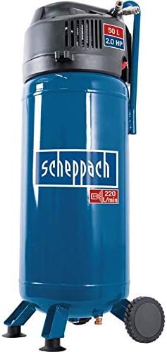 2026 Compresor Scheppach HC51V (1500 W, 50 L, 10 bar, capacidad de entrada 220 l/min, reductor de presión, sin aceite, diseño vertical que ahorra espacio) - incluye juego de 13 herramientas neumáticas y manguera trenzada de 15 m