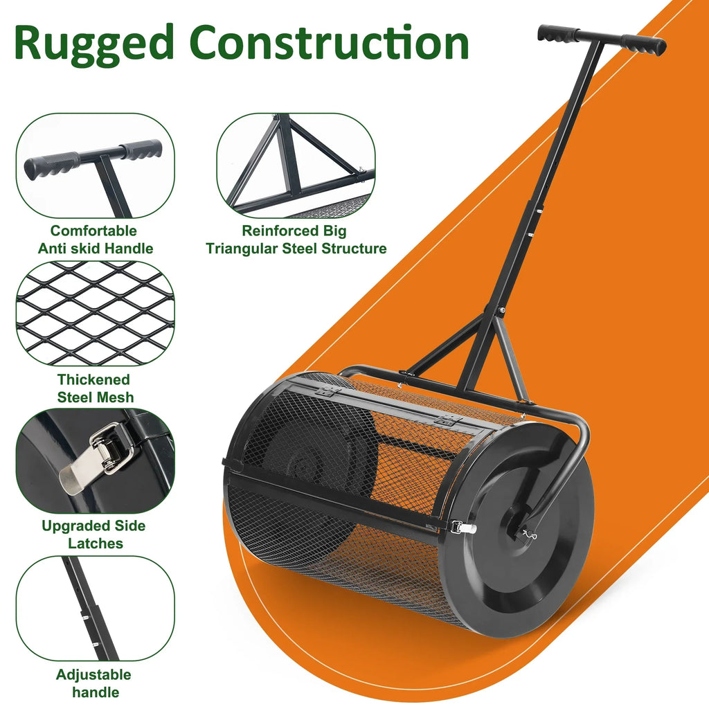 2026 NewMUCHANT 24" Compost Spreader, Heavy-Duty Metal Mesh Spreader with Adjustable Handle for Lawn, Green