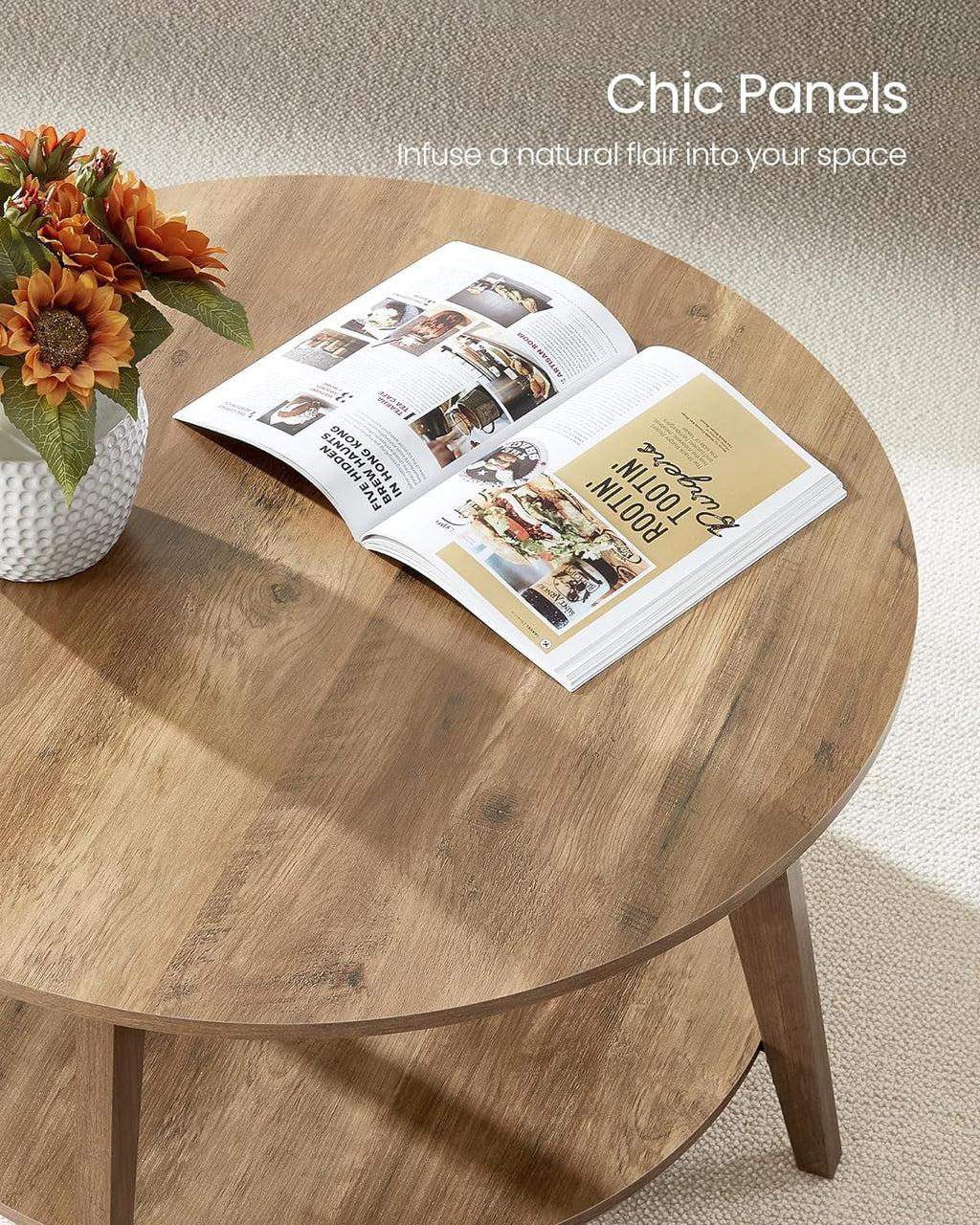 2026 NewVASAGLE Round Coffee Table, 2 Tier Coffee Table with Storage, for Living Room, 31.5 x 17.7 Inches, Easy to Assemble, Honey Brown