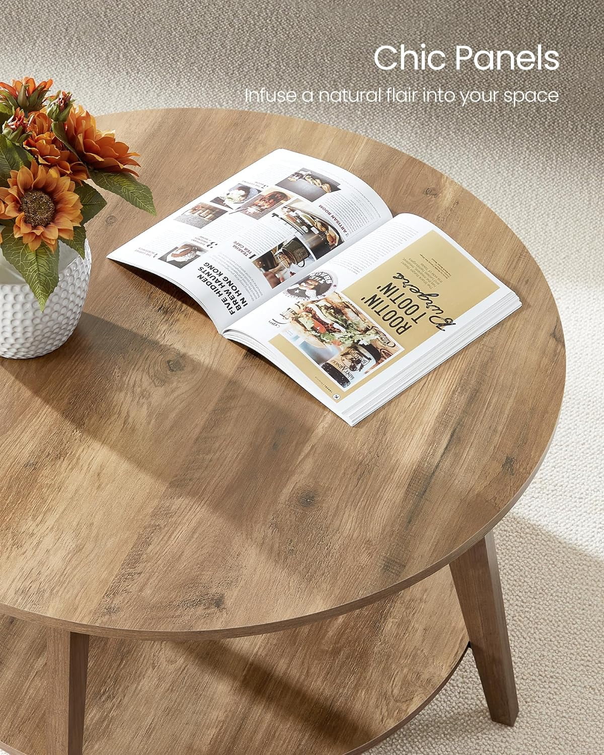 2026 NewVASAGLE Round Coffee Table, 2 Tier Coffee Table with Storage, for Living Room, 31.5 x 17.7 Inches, Easy to Assemble, Honey Brown