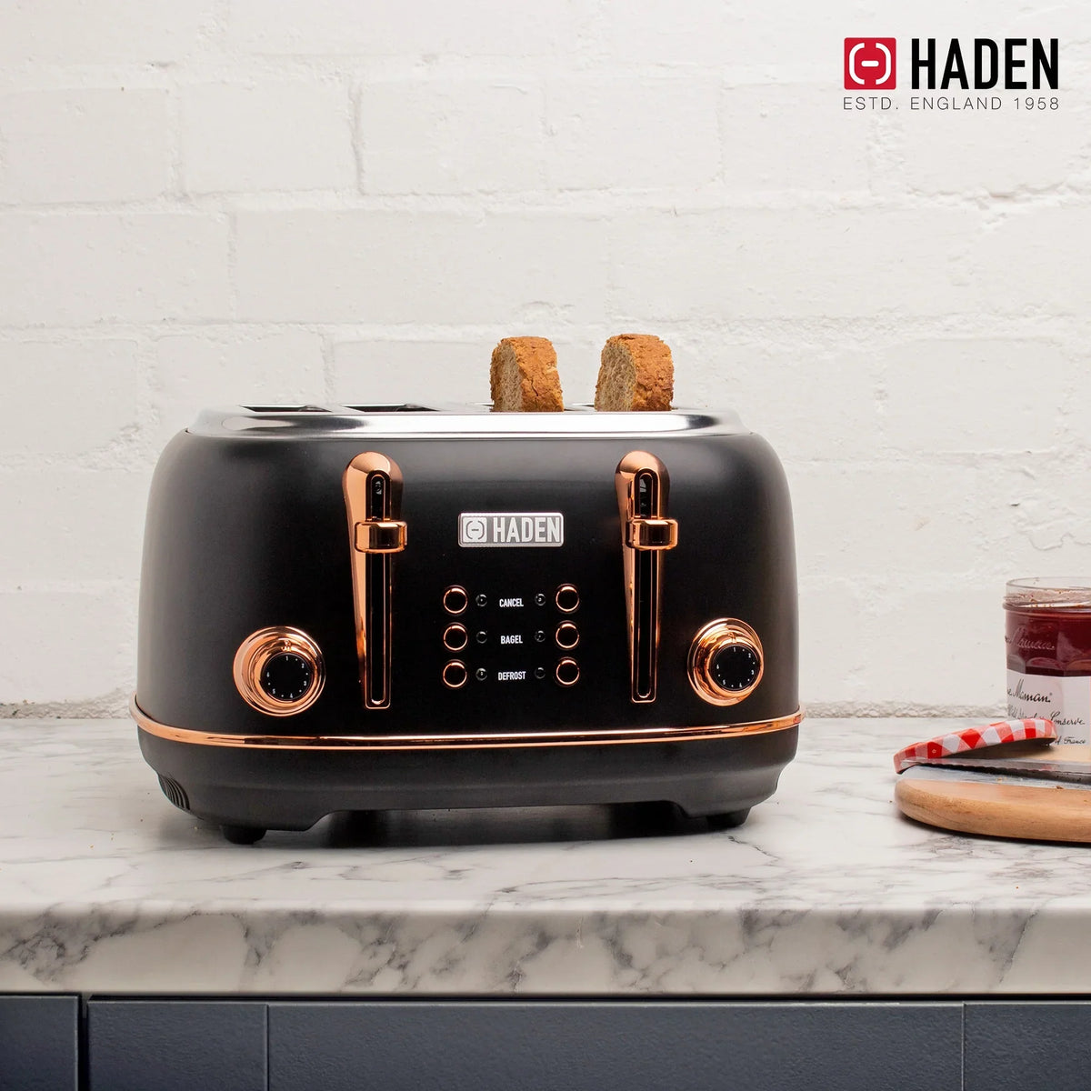 2026 NewHaden Heritage 1500 1.7 Electric Kettle, Matte Black Finish with Copper Accents