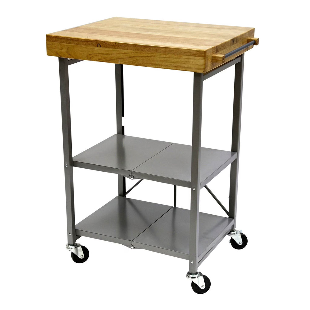 2026 NewOrigami Foldable Wheeled Portable Solid Wood Top Kitchen Island Bar Cart