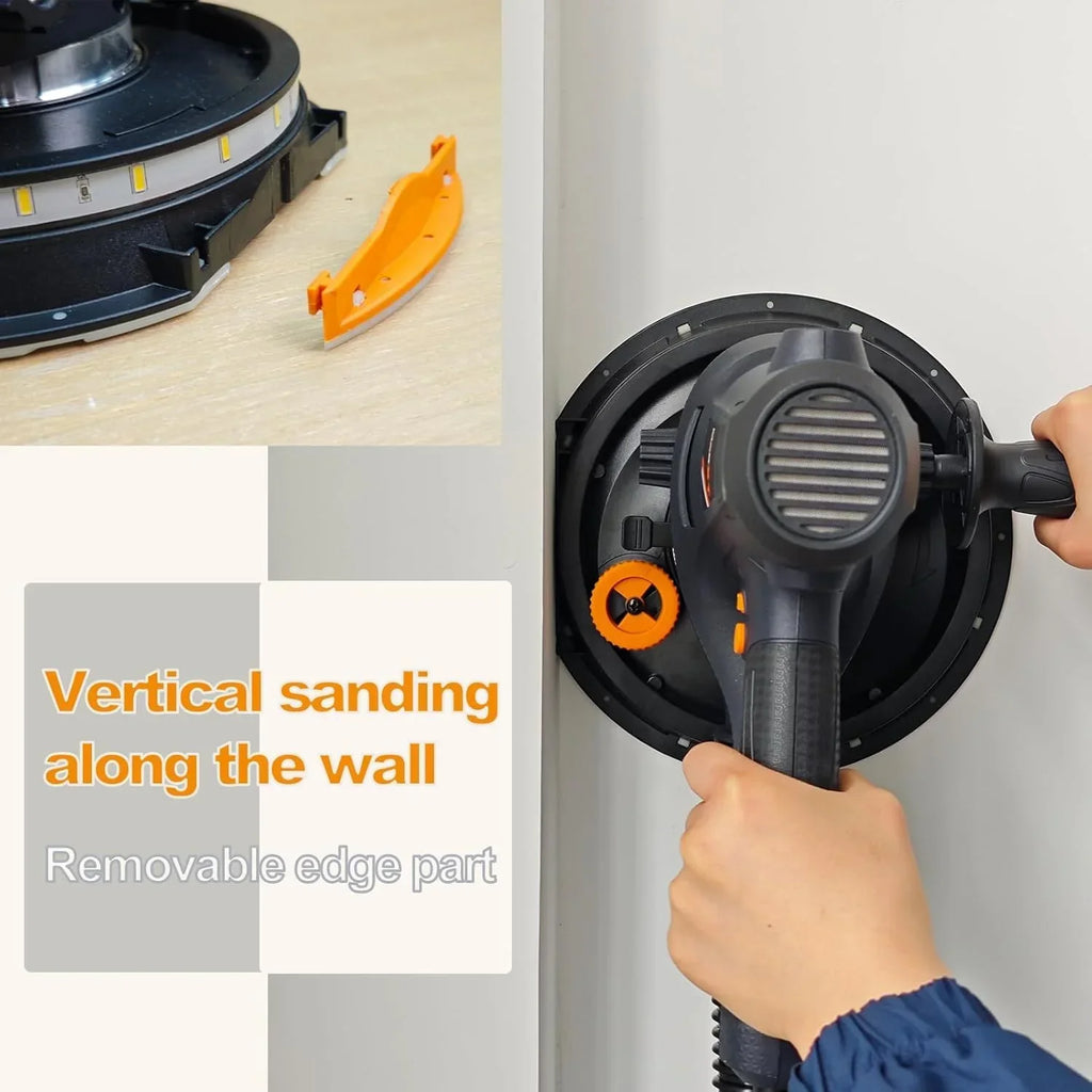 2026 NewPOVANLI 780W Electric Drywall Sander with Vacuum Dust Collection, 6.5A Motor Dustless Floor Sander with Variable Speed 900-1800RPM, LED Light, Extendable & Foldable Handle Yellow+Black