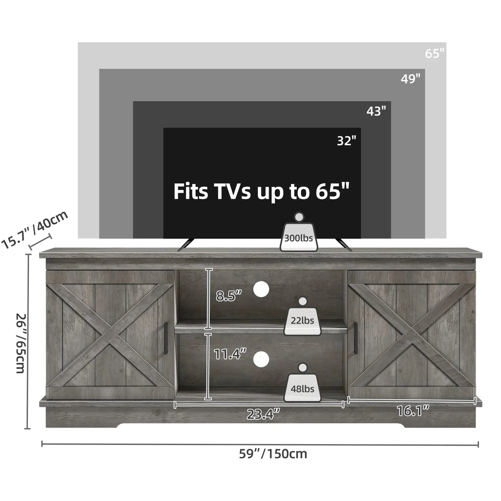 2026 NewDextrus Farmhouse TV Stand for 65 inch TV, Entertainment Center for Living Room, TV Media Console Cabinet, Grey Wash