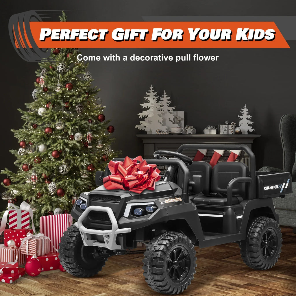 2026 NewJoyracer 4WD 24 Volt Ride on Toys UTV with 2 Seater & Remote Control, Kids Electric Golf Cart w/ 4x200W Power Motors, Tiltable Trailer & Shovel, 4 Wheels Spring Suspension, Bluetooth USB Music, Black