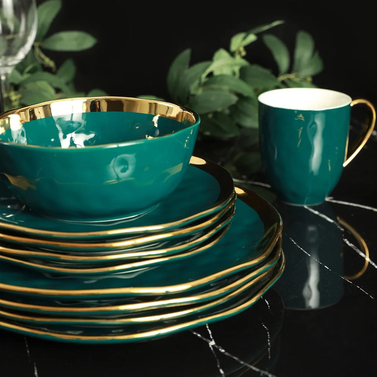 2026 NewStone Lain Florian 32-Piece Dinnerware Set Porcelain, Green