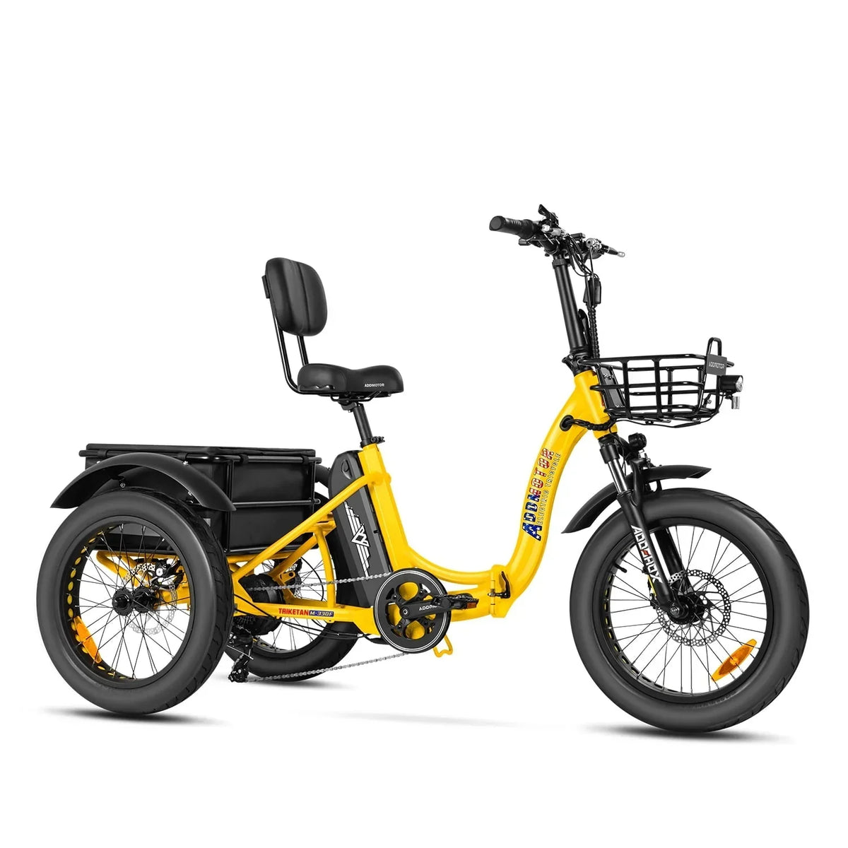 2026 NewAddmotor Electric Trike, 750W Foldable Electric Tricycle, Folding Electric Trike for Adults,48V 20Ah Removable Battery,20" Fat Tire Electric Trikes with Rear Speed Differential,M-330F Yellow