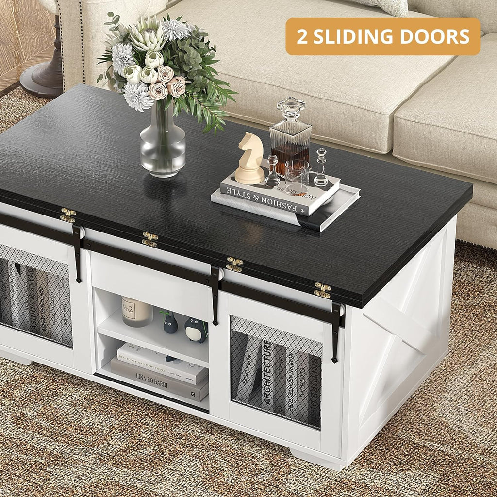 2026 VOWNER Mesa de Centro Elevable, Mesa Extensible, Multifuncional 3 en 1 con Almacenamiento Oculto - Comedor, Convertible, Estilo Granja, Nogal