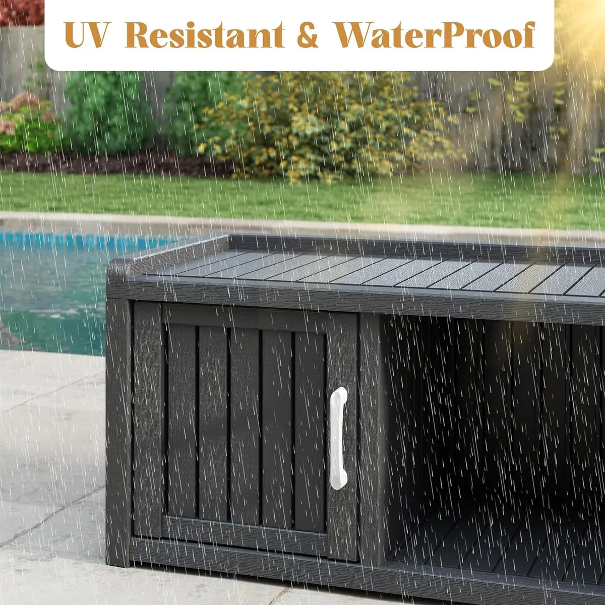 2026 NewKAMABOKO Outdoor Shoe Storage Cabinet, Waterproof UV-Resistant Entryway Storage Bench Indoor Outdoor with 2 Barn Doors, Adjustable Shelves for Entryway, Bedroom, Hallway,Living Room(Black)