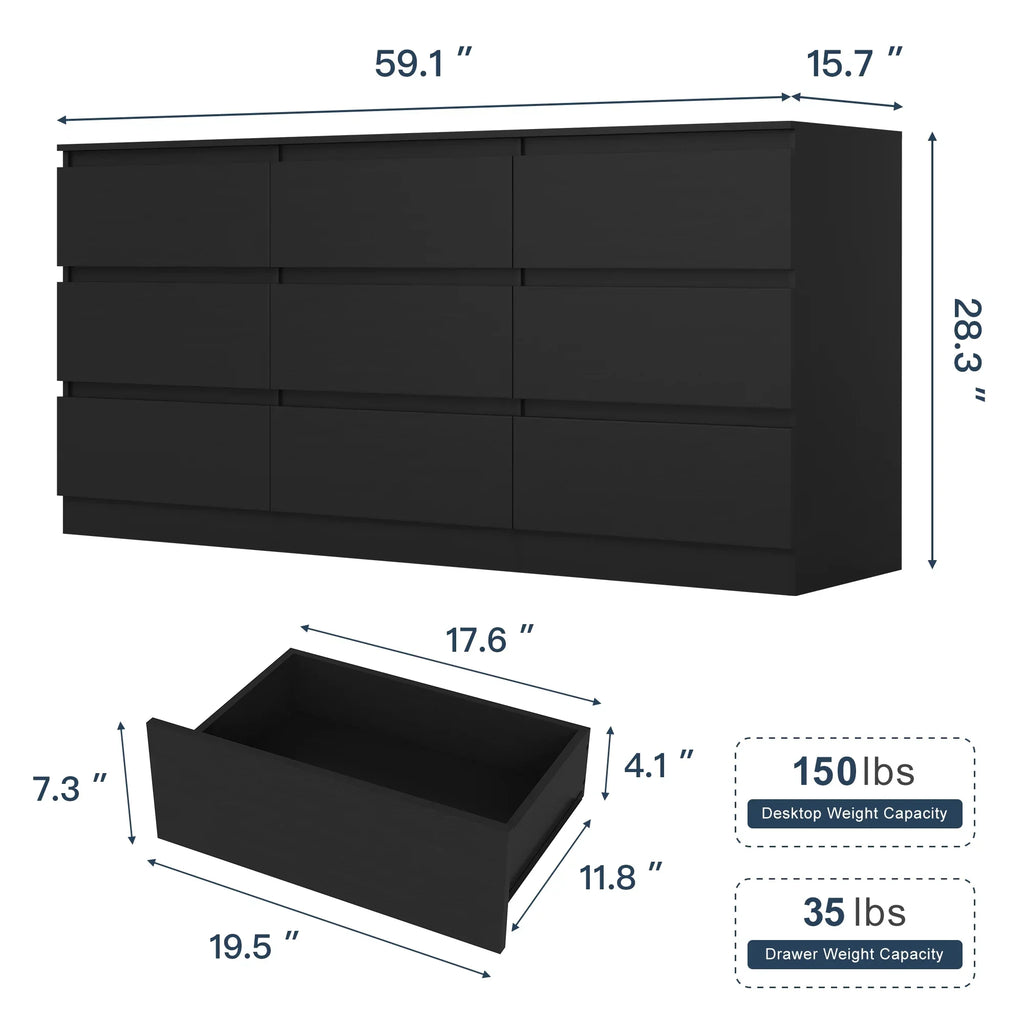 2026 NewResenkos Modern Mid Century 6 Drawer Wide Dressers Chests for Bedroom, Chest of Drawer Organizer Grey
