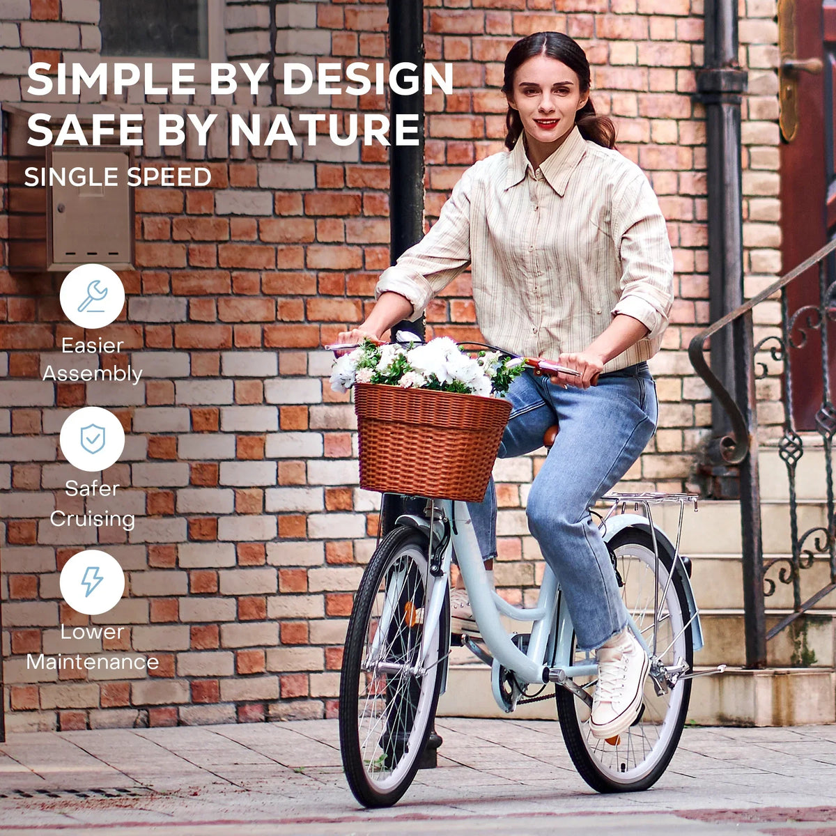 2026 NewViribus Women's Comfort Bike 24 inch Beach & City Cruiser Bicycle with Basket Rack White