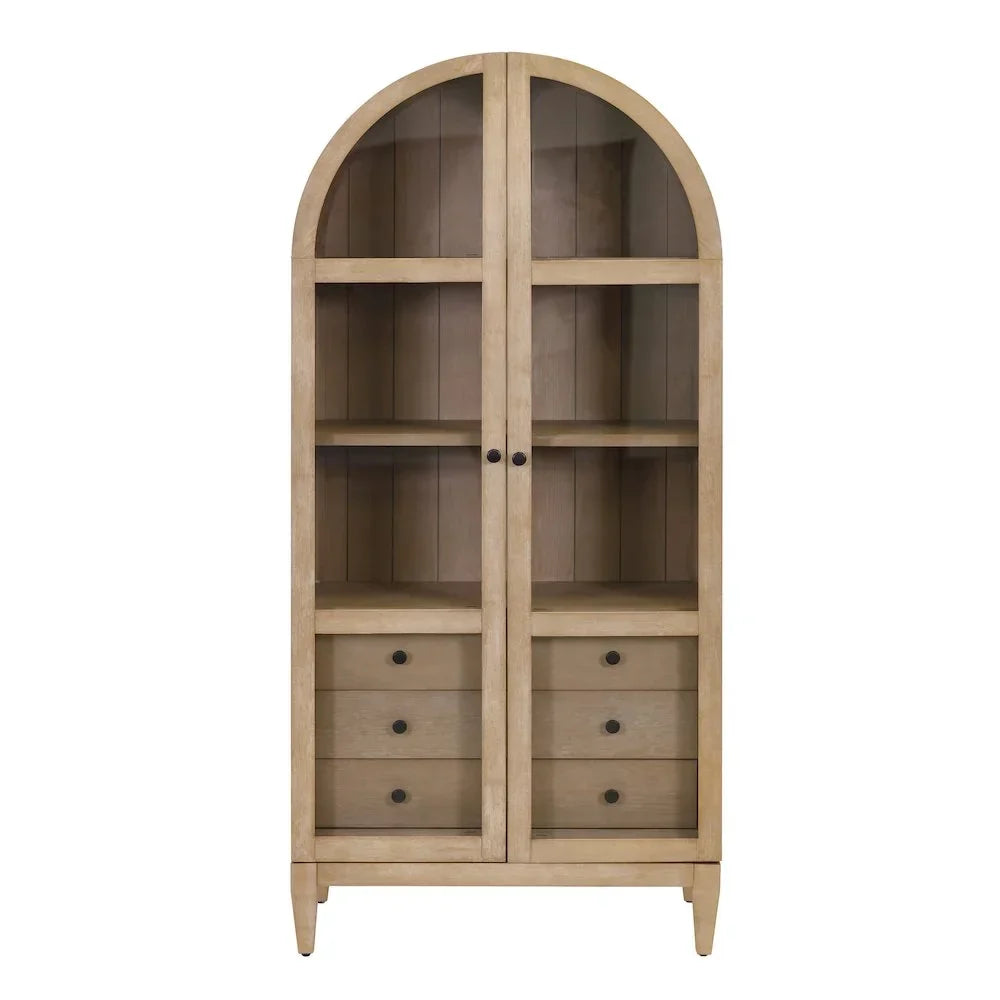2026 NewModern Wood Arched Display Cabinet/Bookcase Fully Assembled Light Brown