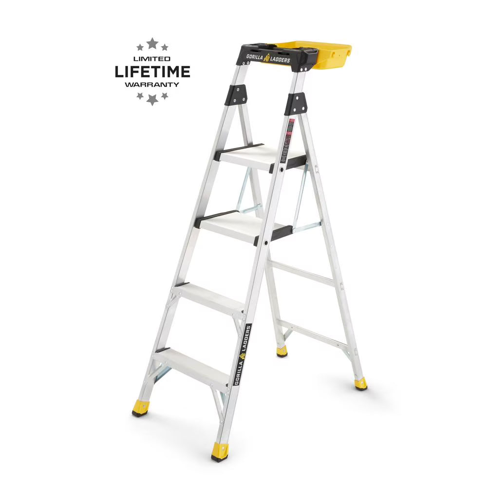 2026 NewGorilla Ladders Removable Dual Platform Heavy Duty Ladder With Project Bucket, 5.5 ft, Aluminum, Multicolor