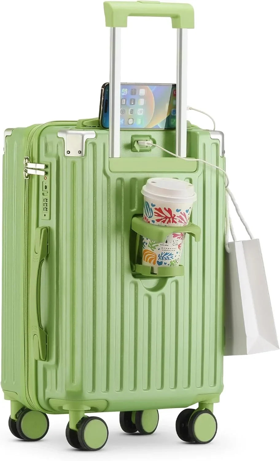 2026 New20 Inch Carry On Luggage With Cup Holder & USB Port, Airline Approved TSA-locked Luggage, Lightweight PC Material Travel Suitcase With 360" Spinner Wheel