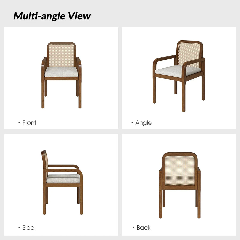 2026 NewRattan Dining Chairs Set of 2 Wooden Armchairs Removable Cushion Home Kitchen Restaurant Acorn
