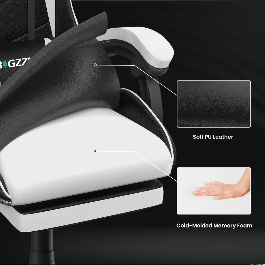 2026 NewBigzzia Gaming Chair Office Chair, Ergonomic Game Chair with Height Adjustable Headrest and Lumbar Support for Adults Teens, Black & White