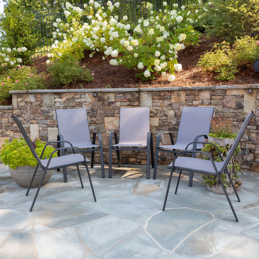 2026 NewBizChair 5 Pack Black Outdoor Stack Chair with Flex Comfort Material and Metal Frame