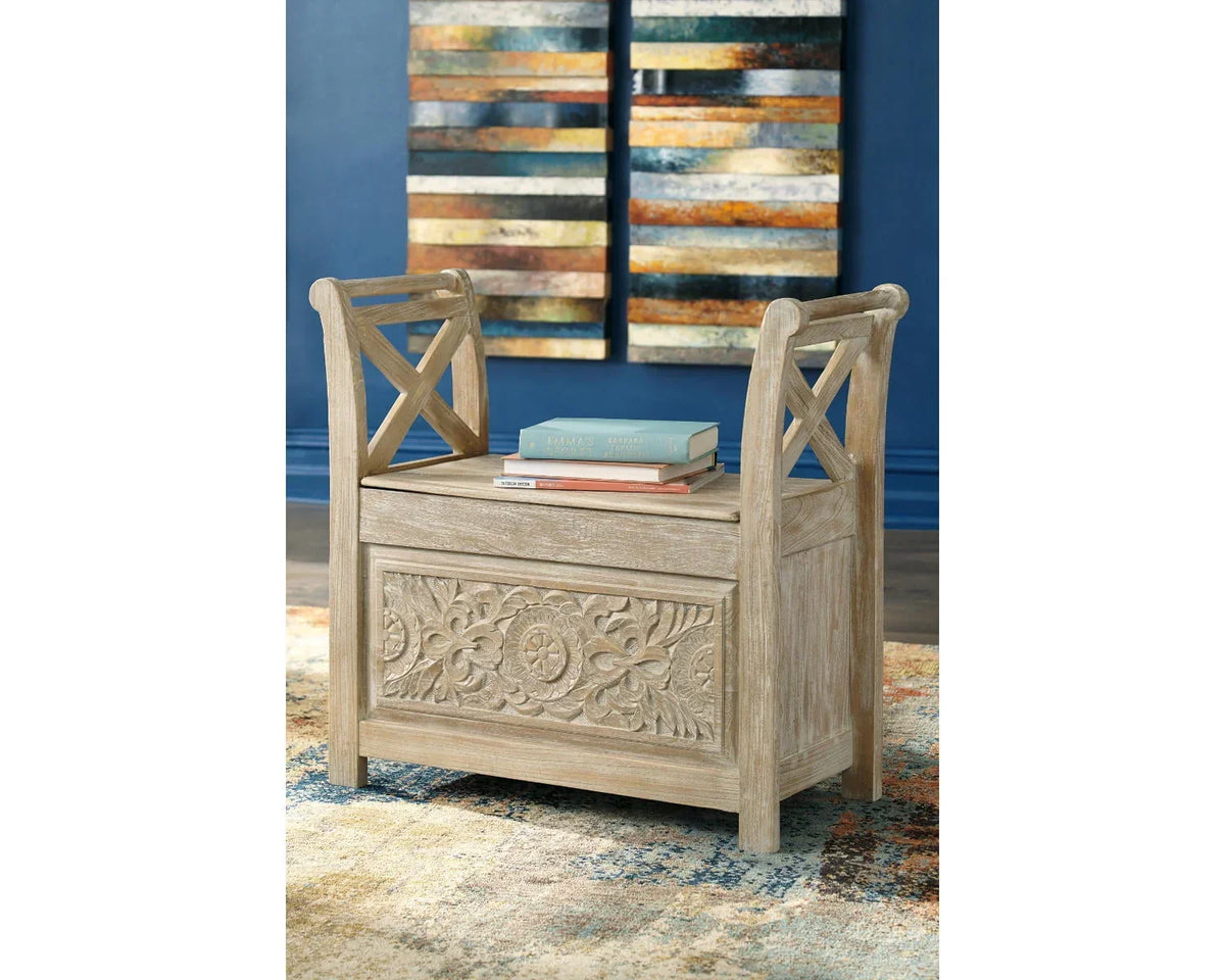 2026 NewSignature Design by Ashley Casual Fossil Ridge Accent Bench Whitewash