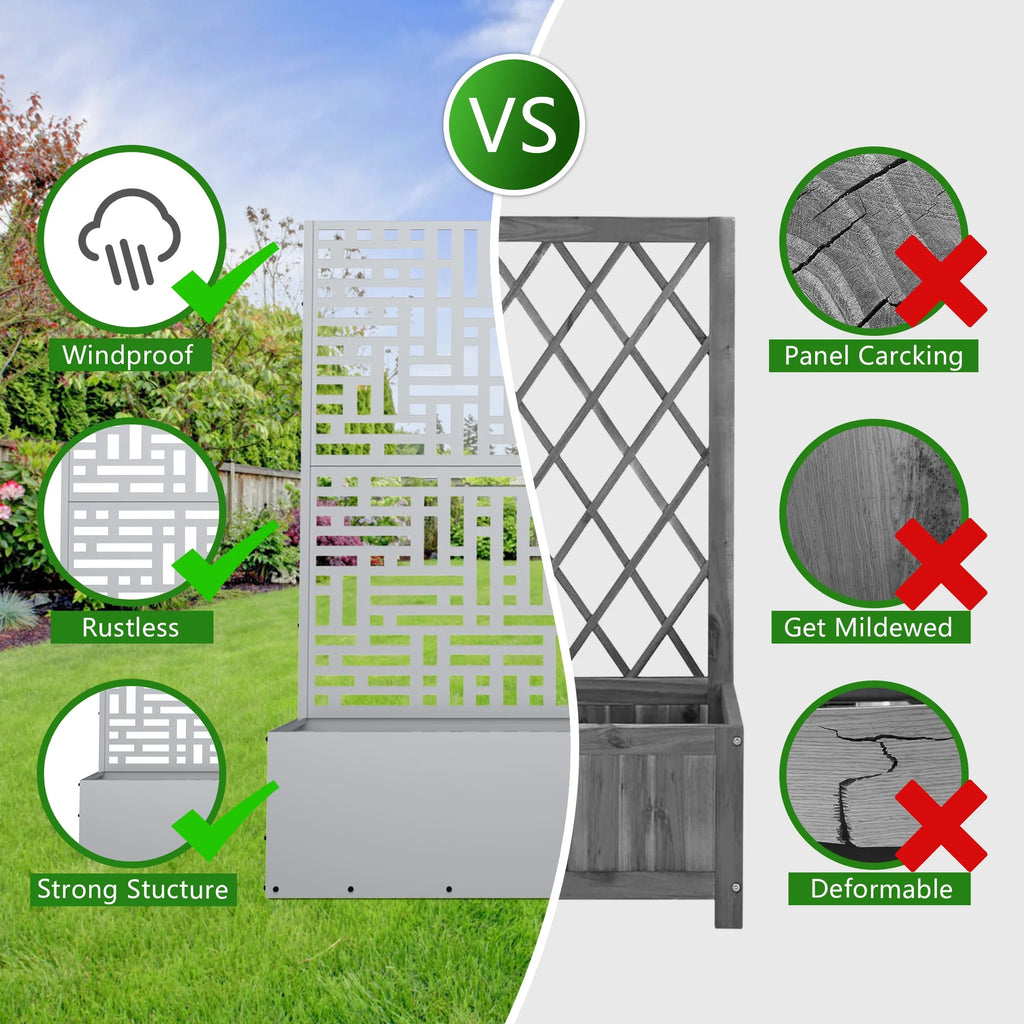 2026 Macetero metálico FOOWIN de 180 cm de alto con enrejado, jardinera elevada para exteriores para plantas trepadoras, jardinera con enrejado y orificio de drenaje, color negro.
