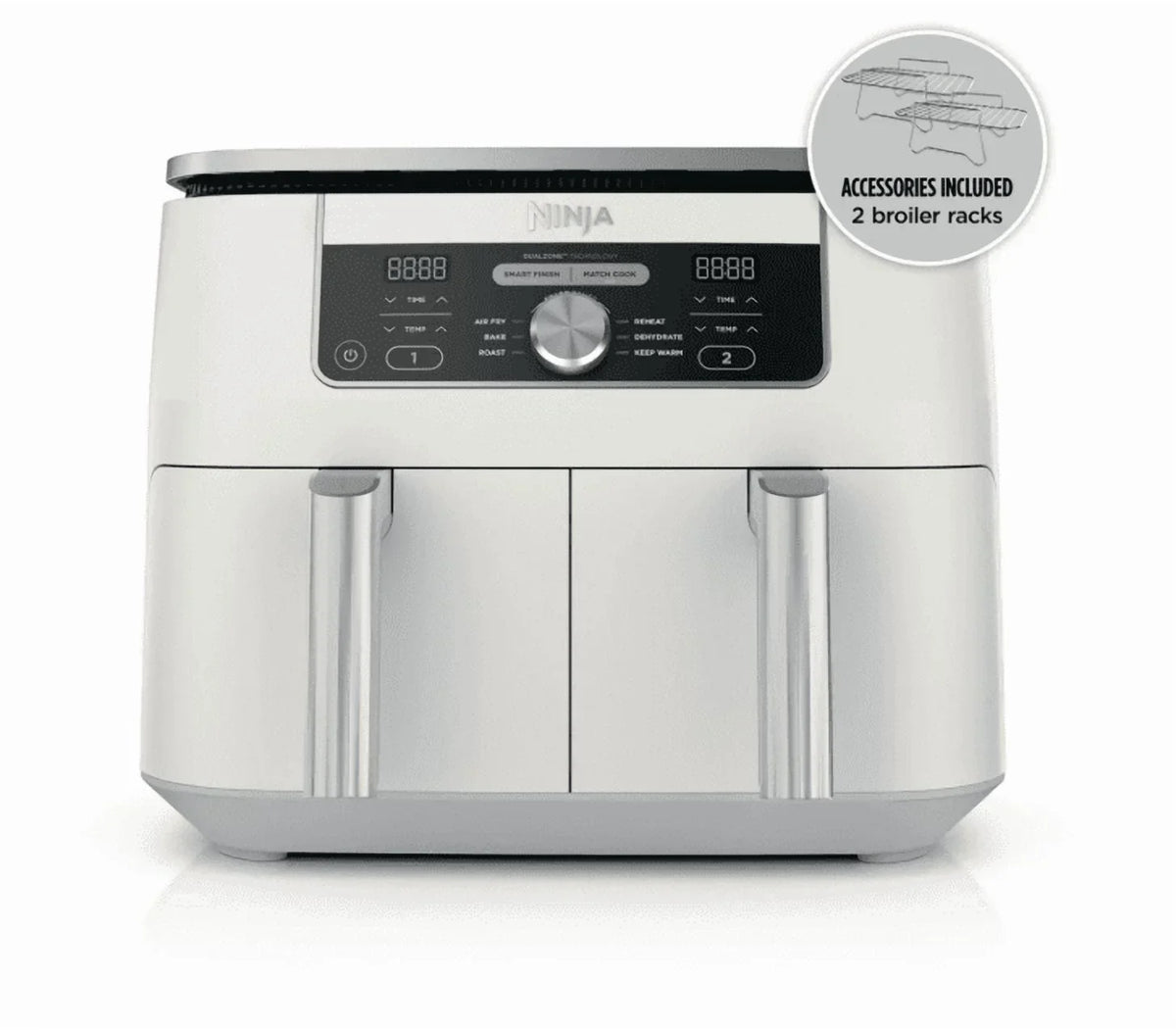 2026 NewNinja Foodi 6-in-1, 8 Quart 2-Basket Air Fryer with DualZone Technology -White