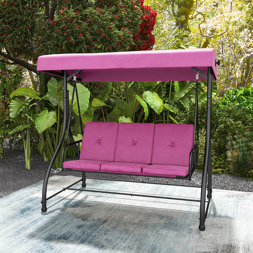 2026 NewCostway 3-Seat Outdoor Converting Patio Swing Glider Adjustable Canopy Porch Swing Black