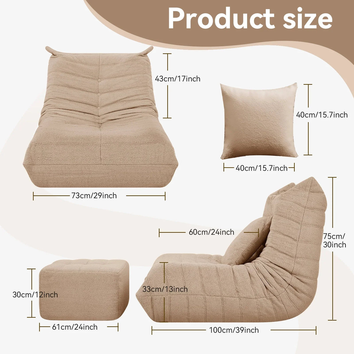 2026 NewVFD Bean Bag Chairs for Adults, Beanbag Chair with Ottoman Lounge Sofa Memory Foam Comfy Reading Chair for Bedroom & Living Room, Lazy Floor Sofa Couch