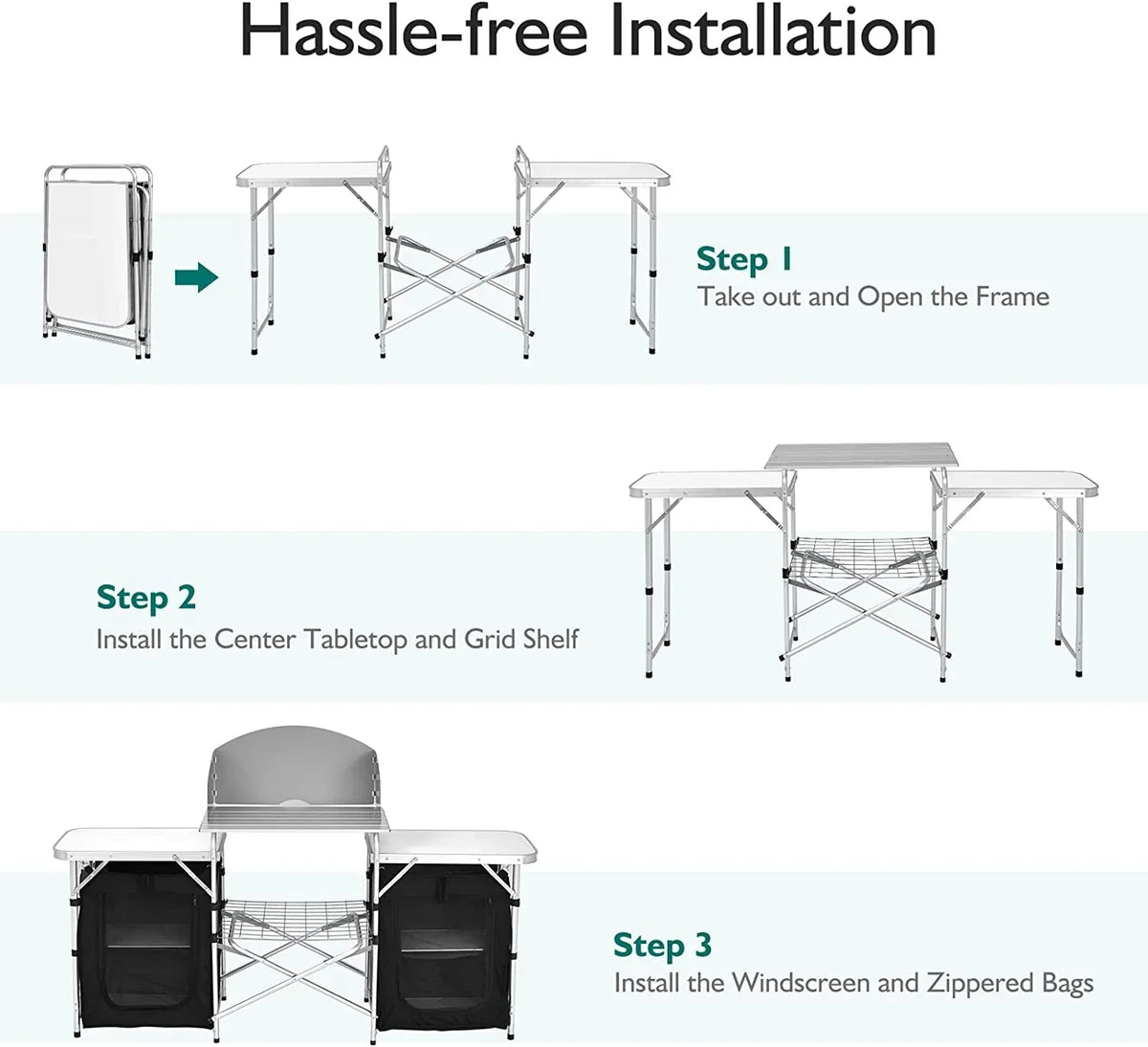 2026 NewCamping Kitchen Table with Storage, Aluminum Portable Outdoor Cooking Table with Windscreen, Foldable Camp Table Cook Station for BBQ, Grill, Party, Picnics