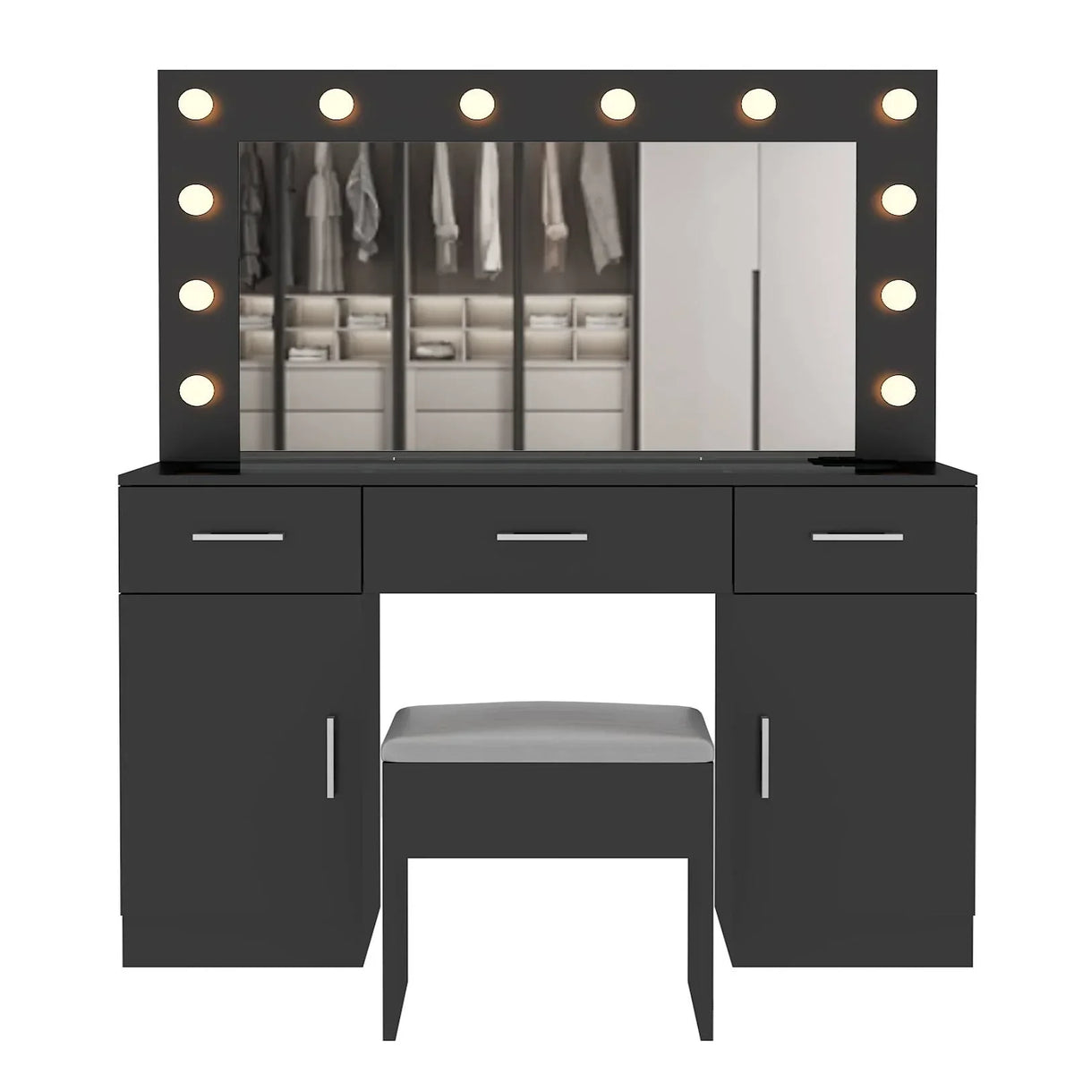 2026 NewKtaxon Large Makeup Vanity, Vanity Table Set w/ Visible Glass Top w/ Charging Station, White