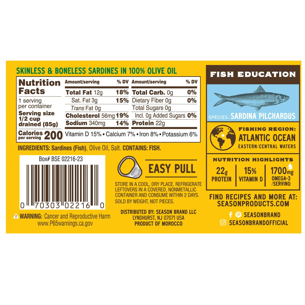2026 NewSeason Sardine Fillets In 100% Olive Oil, Wild Caught, Skinless & Boneless, 4.375 oz, 6-Count