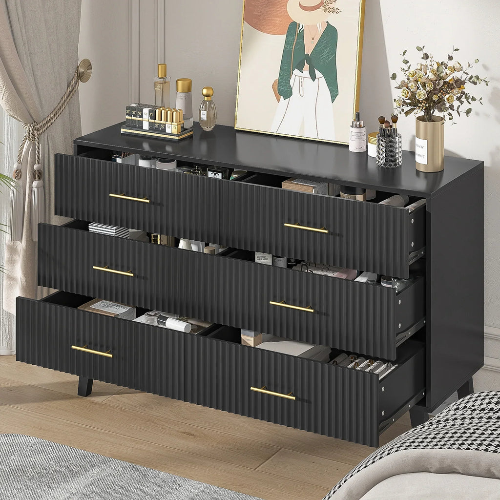 2026 NewFluted 6 Drawers Dresser, Wide Modern Chest of Drawers, 6 Drawer Double Dresser