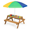 2026 NewCostway 3-in-1 Kids Picnic Table Wooden Outdoor Sand & Water Table with Umbrella Play Boxes Green