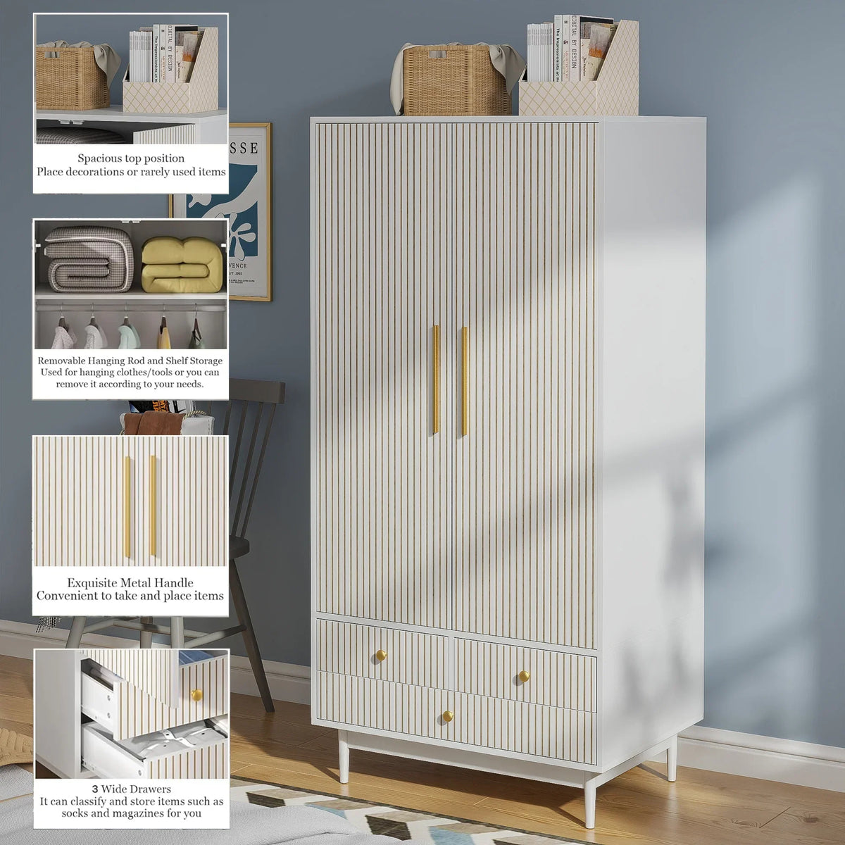 2026 NewArmoire Wardrobe Closet, Closet Wardrobe Cabinet with Drawers and Hanging Rail for Bedroom, White