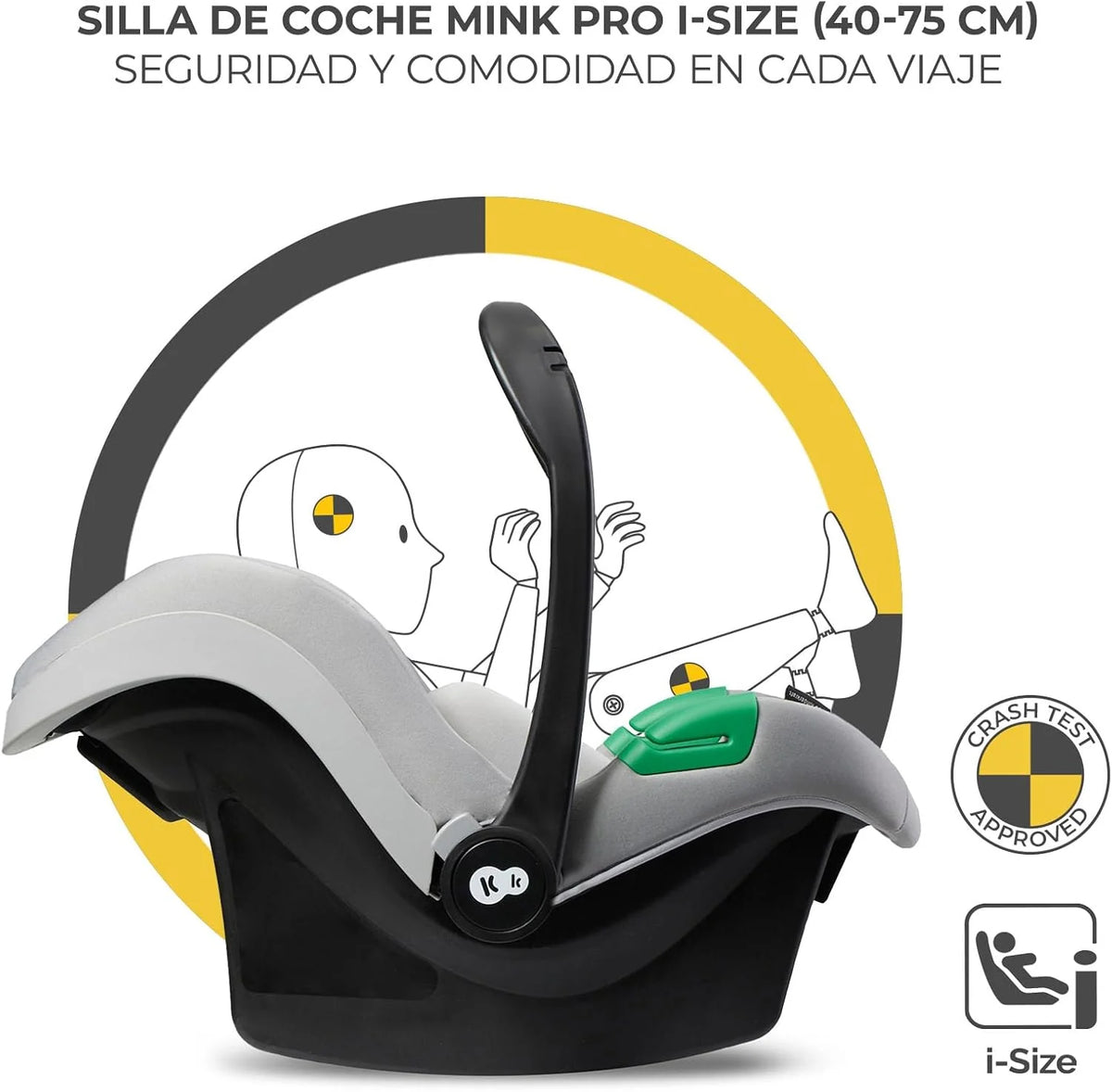 2026 Kinderkraft MOOV XL 3 en 1, Carrito bebé hasta 27 kg, Carro, Con Asiento I-SIZE 40-75 cm, Plegable, Amortiguación, Convertible, Capazo XL, Con accesorios, Gris Claro