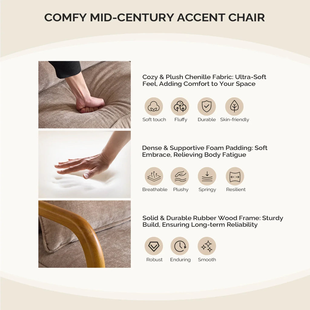 2026 NewKtaxon Accent Chair Corduroy Upholstered Armchair, Reading Club Chair with Pillow and Solid Wood Frame for Living Room Bedroom Furniture Off White