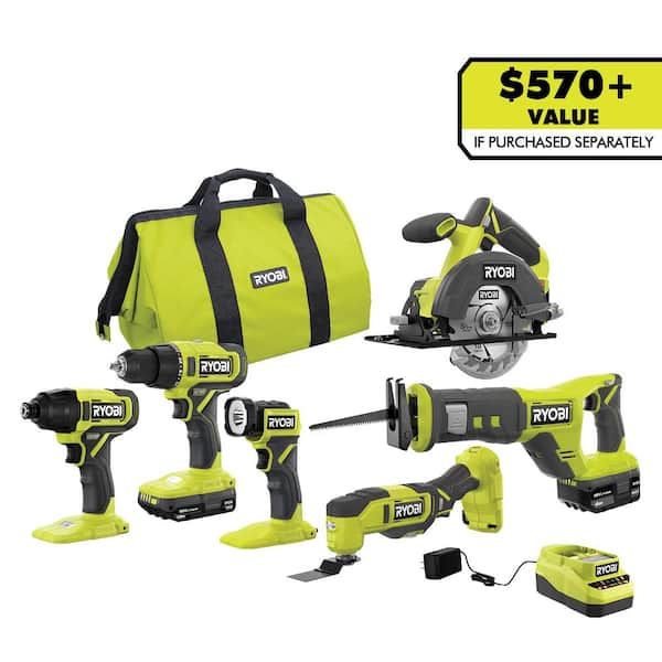 2026 NewONE+ 18V Cordless 6-Tool Combo Kit with 1.5 Ah Battery, 4.0 Ah Battery, and Charger