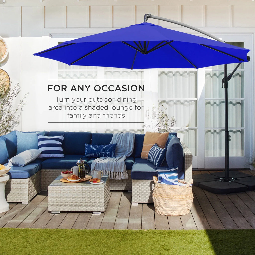 2026 NewBest Choice Products 10ft Offset Hanging Outdoor Market Patio Umbrella w/ Easy Tilt Adjustment - Tan