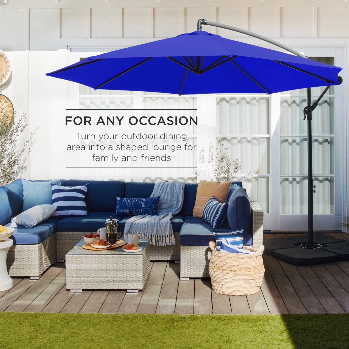 2026 NewBest Choice Products 10ft Offset Hanging Outdoor Market Patio Umbrella w/ Easy Tilt Adjustment - Tan