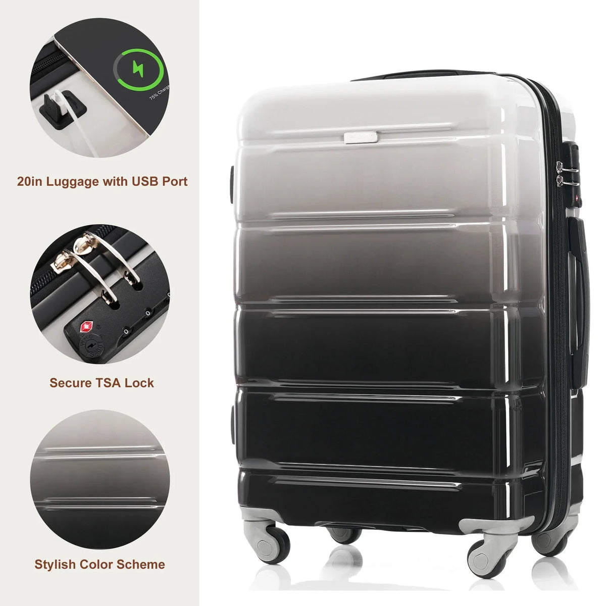 2026 NewPAPROOS 3-Piece Luggage Set (20''/24''/28''), Hardshell Lightweight Suitcase with USB Port and Side Hooks, Travel Luggage with TSA-Lock, Hardside Rolling Luggage for School, Travel, Pink