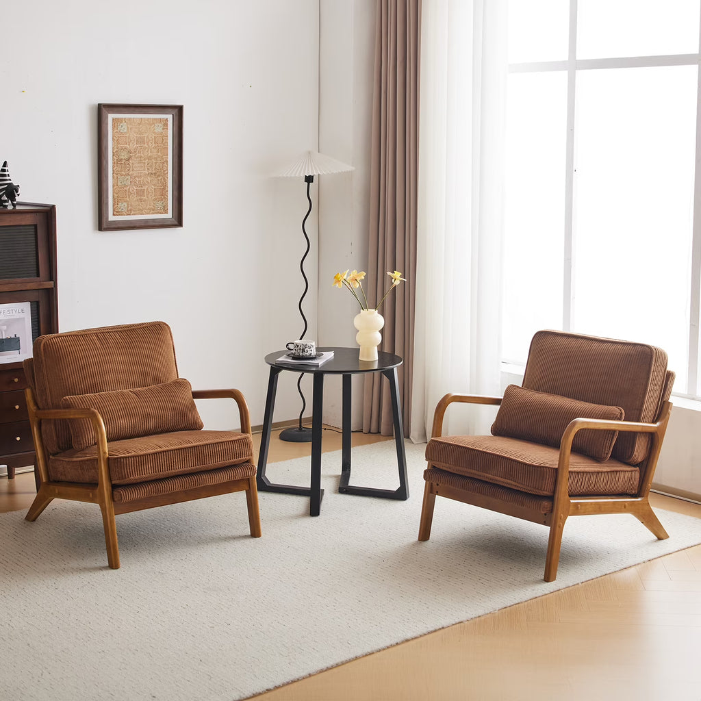 2026 NewKtaxon Accent Chair Corduroy Upholstered Armchair, Reading Club Chair with Pillow and Solid Wood Frame for Living Room Bedroom Furniture Off White