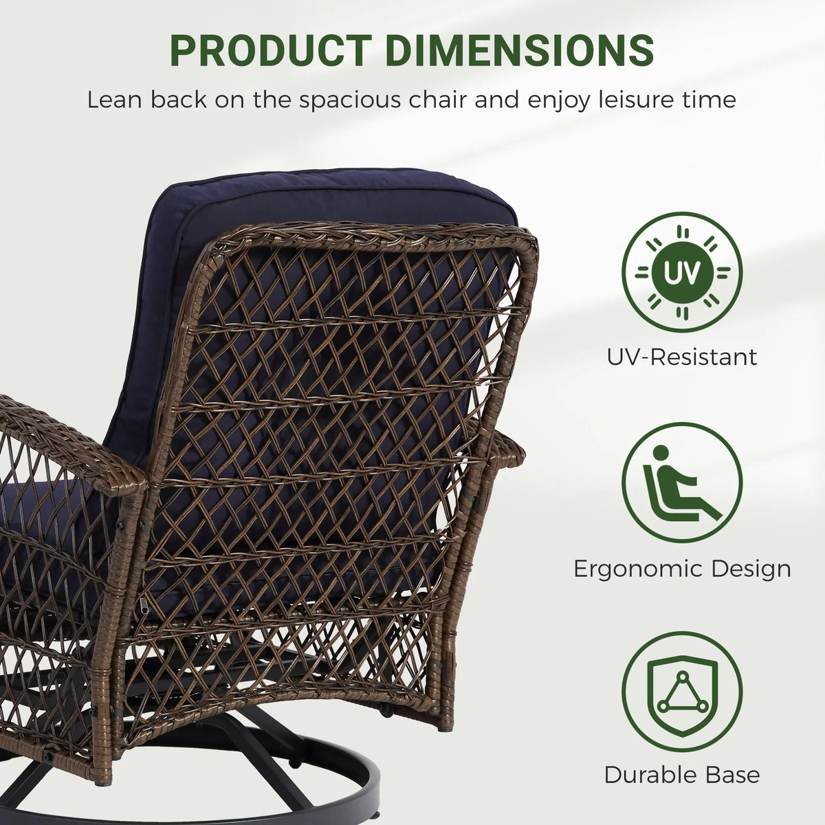 2026 New3 Piece Patio Swivel Rocker Chairs Set, 2 360-Degree Swivel Rocking Chairs with 1 Glass Top Table, PE Rattan Outdoor Bistro Set with Cushions for Balcony Deck Poolside Backyard Porch